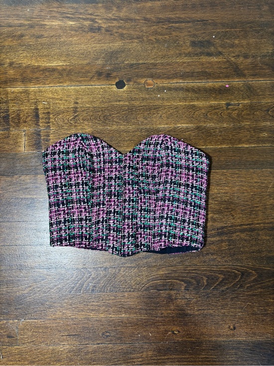 Zara Tops - Zara Pink & Black Tweed Strapless Bustier Top